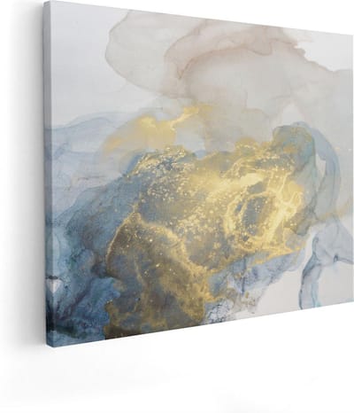 Artaza Canvas Schilderij Abstracte Kunst - 50x40 cm - Muurdecoratie Blauw Goud - Wanddecoratie Woonkamer - Kamer Accessoires