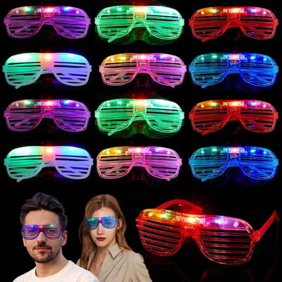12 stuks led-bril, neon partybril, festival, lichtbril, rave shutter-shades bril, kostuum, feestaccessoires, kindercadeau voor kinderen en volwassenen