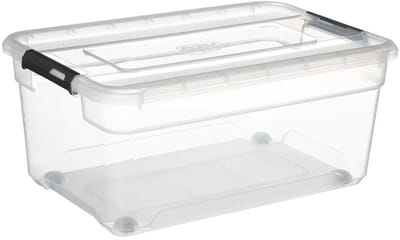 5Five Opbergkist met deksel - Solutions Box - 40 liter - 58x39x26 cm - kunststof - transparant - met wielen