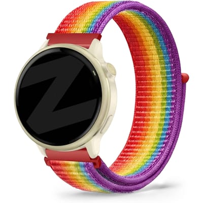 Bandz Hoogwaardige nylon band met klittenband geschikt voor Garmin Vivoactive 6 / 5 / 3 / Vivomove / 3 / HR / Style / Luxe / Sport / Trend / Forerunner 645 / 570 / 245 / 170 / 165 / 70 / 55 / Venu / SQ / SQ2 / 2 Plus / Approach S12 / S40 - Regenboog