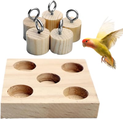Vogel Speeltuig - Papegaai Hout Speelgoed - Mentale Stimulatie - Bevordert Probleemoplossing - 7.5x7.5x2 cm