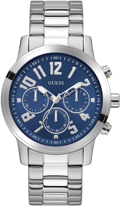 Guess Parker Quartz Analoog Horloge Zilverkleurig Kast Gemaakt Van 100% Roestvrij Staal En Een Armband Van 100% Roestvrij Staal 44 GW1006G1, GW1006G4