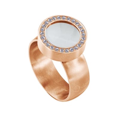 Quiges RVS Schroefsysteem Ring met Zirkonia Rosékleurig Mat 16mm met Verwisselbare Cat's Eye Beige 12mm Mini Munt