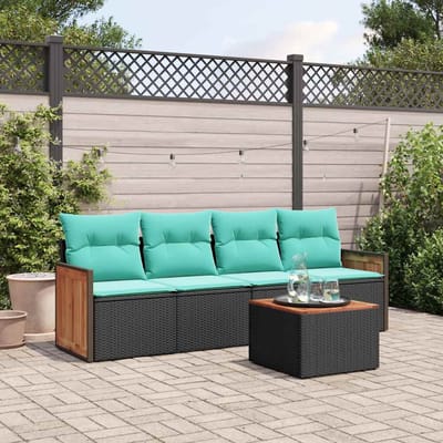 vidaXL - 5-delige - tuinbankset - met - kussens - van - zwart - polyrotan