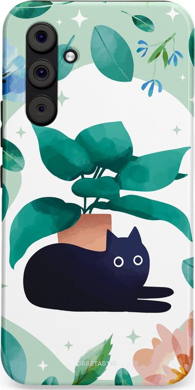 Casetastic hoesje geschikt voor Samsung Galaxy A54 (2023) 5G - Dubbellaagse bescherming - Plantenkat - Fashion Case - Lichtgrijs Turquoise Wit Mintgroen