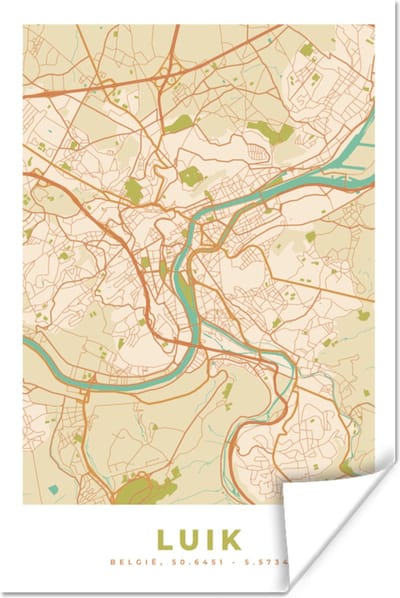 Poster Luik - Luik - Stadskaart - Kaart - Plattegrond - 120x180 cm XXL