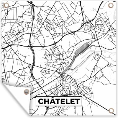 Tuin poster België – Châtelet – Stadskaart – Kaart – Zwart Wit – Plattegrond - 200x200 cm - Tuindoek