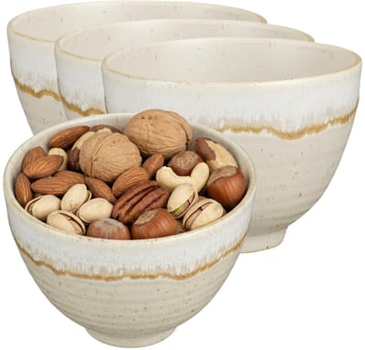 Mica Decorations Serveer/chips schaaltje Ethan - 8x - creme - 8 x 11 cm - keramiek - kommetjes