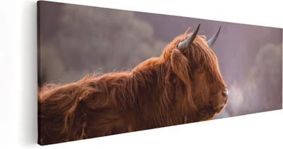 Artaza Canvas Schilderij Hooglander - 60x20 cm - Muurdecoratie Woonkamer - Wanddecoratie Dierenkop - Kamer Accessoires
