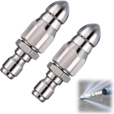 Set van 2 Hoge Druk Reinigingsmondstukken voor Afvoer, RVS 1/4 Inch, Ideaal voor Rioolreiniging en Ontstopping