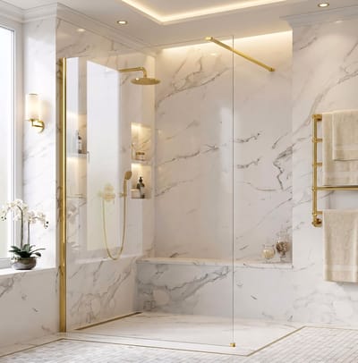 Rea Flexi Transparent - Douchewand - Gouden - 130 Gehard Glas 8 mm (Transparant) - 120X130X195cm