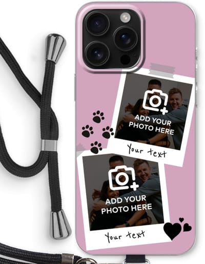 Gepersonaliseerd - Case Company® - Hoesje met koord geschikt voor iPhone 16 Pro Max hoesje met Koord - Polaroid N°4 - Telefoonhoesje met Zwart Koord - Bescherming aan alle Kanten en Over de Schermrand