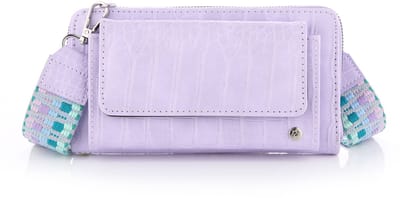 Michelle Bags & Accessoires Portemonnee tasje met schouderband -telefoontasje - schoudertas - clutch - festival tas - brede bagstrap - 22 x 12 cm - Lila