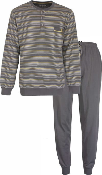 Paul Hopkins Heren Pyjama - Strepen - Polo sluiting - Grijs - Maat M