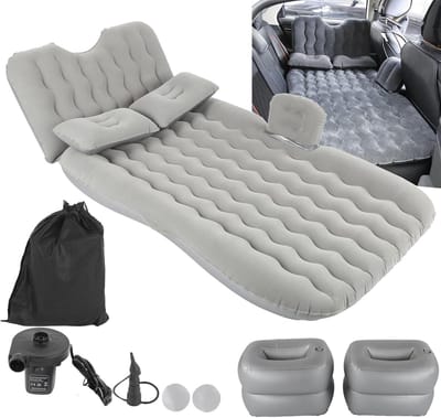 Auto Luchtbed - Auto Matras - Opblaasbaar - Incl. Kussens - Ideaal voor Camping - Auto opblaasbaar bed - Achterbank bed - Reizen - Camping - Auto slaapmatras - Grijs
