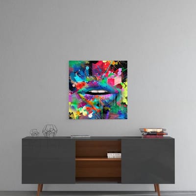 Vierkant Glasschilderij - Kleurrijke Wanddecoratie - Lippen - 40x40 cm