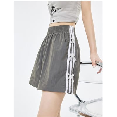 Zwarte strik sportshorts voor dames zomer dun nieuw high-waisted A-lijn afslankend casual vijfpunts broekje S gray