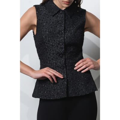 French Connection Yelena Jacquard Waistcoat Top Black Maat: 6 | Overhemden Outlet | Dames | Zwart