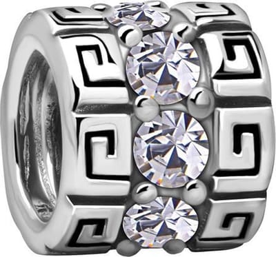 Quiges - 925 - Zilveren - Bedels -Sterling zilver - Beads - Grieks Patroon met Zirkonia Kraal Charm - Geschikt – voor - alle bekende merken - Armband Z524