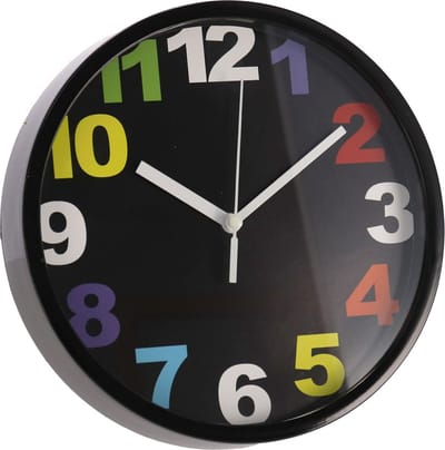 Wandklok zwart 20 cm met gekleurde cijfers - Klokken - Wandklokken/muurklokken