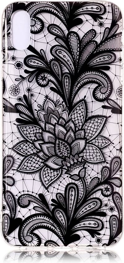 Peachy Doorzichtig Henna Bloemen geschikt voor iPhone XS Max TPU hoesje - Zwart