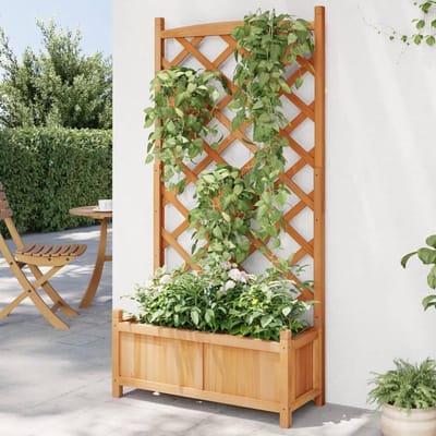 Houten bloembak met latwerk - Plantenbak met rankrooster - Klimplanten kweken - Massief sparrenhout