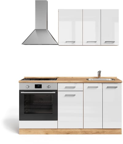 Vicco R-Line Eenpersoonskeuken – 160 cm met ovenkast en spoelbak met BL Wit hoogglans/goud power eiken