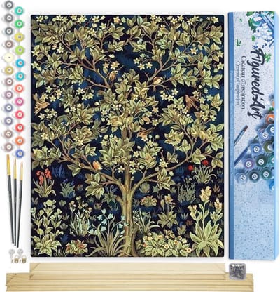 Figured'Art Schilderen op Nummer Volwassenen canvas Boom in de lente - Handwerk acrylverf Kit DIY Compleet - 40x50cm met DIY houten lijst