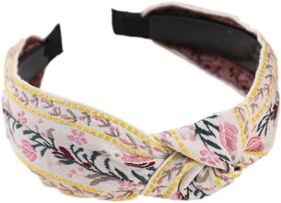 Retro Haarband met Knopen en Geborduurde Bloemen voor Dames en Meisjes - Ideaal voor Dagelijks Gebruik en Haaraccessoires, Wit