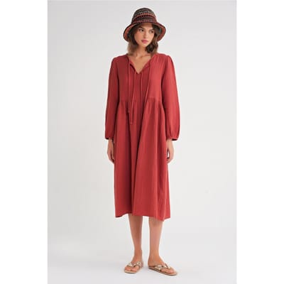 V-hals Midi-jurk met striksluiting