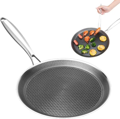 Crêpe Pan - Pannenkoekenpan RVS - Ontbijt Maken - Drielaagse Duurzaamheid - 26cm Diameter - Zilverkleurig