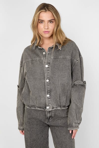 Comfortabel Dames Denim Spijkerjack met Hartvormige Elleboogstukken - Grijs - Maat L