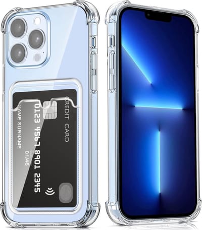 Telefoonhoesje Anti-Shock Pasjeshouder Geschikt voor Apple iPhone 15 Pro Max met Camera bescherming - Ruimte voor pasje - TPU Silicone - FuturiQ - Transparant