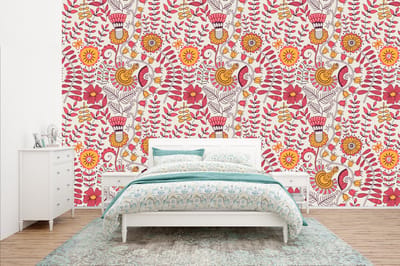 Behang - Fotobehang Bloemen - Design - Roze - Oranje - Breedte 400 cm x hoogte 240 cm