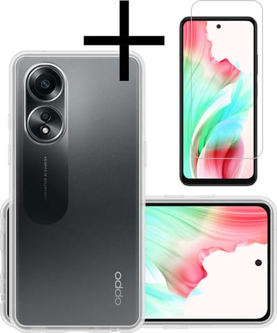Hoesje - Met Screenprotector - Geschikt voor OPPO A58 - Sterk & Shockproof - Back Cover - Siliconen Case - Telefoon Hoes - Transparant