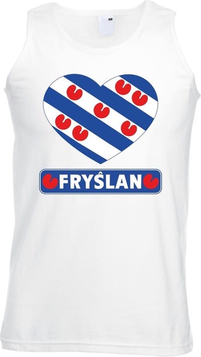 Friesland singlet shirt/ tanktop met Friese vlag in hart wit heren S