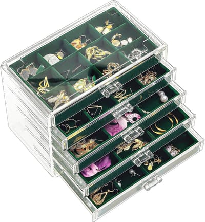 Sieradendoosje Oorbellen Organizer voor Sieraden - Transparant Acryl Juwelendoos met Fluwelen Trays en 5 Lades