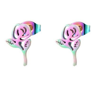 Aramat Jewels | Oorbellen | RVS Rozen Oorbellen 10x6mm – Stijlvol Bloemdesign | Multikleurig | |6mm | Staal | Kinderen, Volwassenen | Verkleurd niet