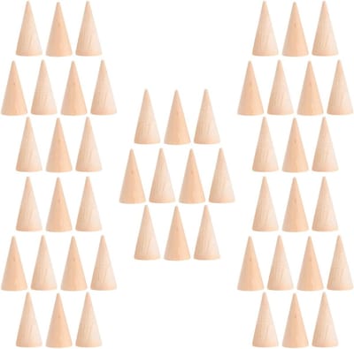 Houten ringhouder voor DIY knutselprojecten: 50 stuks mini kerstboom modellen, hoogte 5 cm, perfect voor feestdecoratie en schoolprojecten