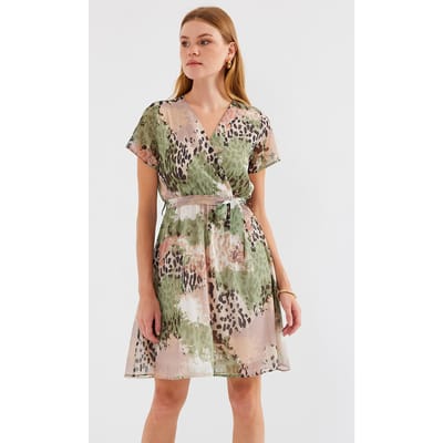 V-hals Bloemen Mini-jurk met Striksluiting