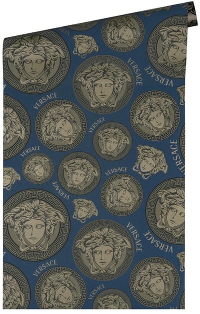 "MEDUSA HOOFD" SATIJN GLANZEND BEHANG | Design - blauw parelbeige zwart - A.S. Création Versace 5