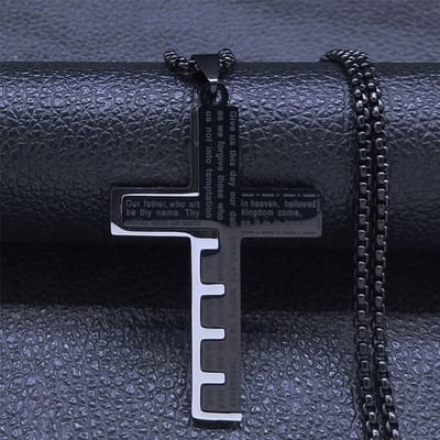 Fako Bijoux - Cubaans Kruis Key Voor Mannen - Ketting Met Kruis - Heren Ketting - Holy Cross - 33x50mm - 60cm - 2mm - Stainless Steel - RVS - Staal - Zwart