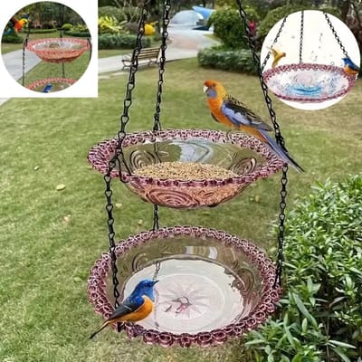Hangend vogelbad/voederschaal voor buiten met twee niveaus - Hangende voederschaal - Voederstation voor buiten - Geschikt als decoratie voor tuin en terras; cadeau voor vogelliefhebbers - 23,5 cm