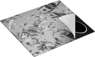 Chefcare Inductie Beschermer Dollarbiljetten in de Lucht - Geld - Zwart Wit - 60x50 cm - Afdekplaat Inductie - Kookplaat Beschermer - Inductie Mat