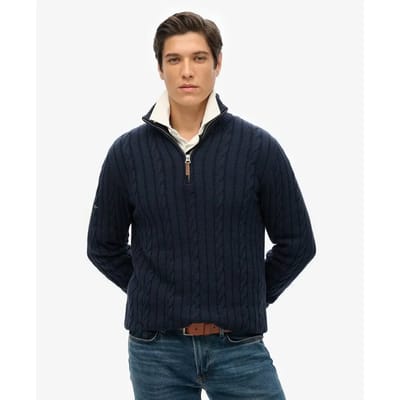 Superdry - Biologisch Katoenen Klassieke Kabel Halve Rits Trui - Heren - Sweaters