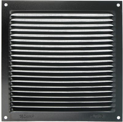 Vierkant Ventilatierooster met Muggennet - Aluminium Luchtrooster - Zwart (170x170 mm)