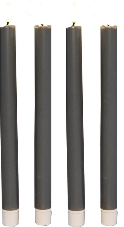 Anna's Collectionled dinerkaarsen - 4x - taupe grijs -25 cm - 3D vlam - warm wit licht