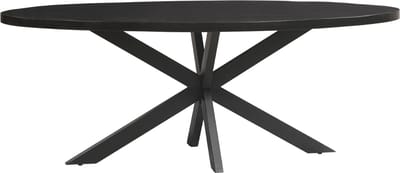 Sfeerwonen Enzo - Eettafel Ovaal - 170 x 90 cm - Mangohout Zwart - Rechte Rand Afwerking - Stalen Matrix Poot