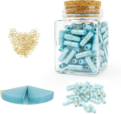 101 stuks blauwe en transparante lettercapsules met wensfles voor berichten en liefdesbrieven, perfect voor vrienden en familie