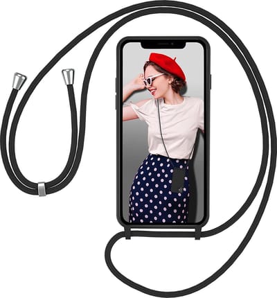 Hoesje met koord - ketting - Draagriem voor Schouder / Nek - Schouder tas - Geschikt voor: iPhone 14 Pro Max - zwart